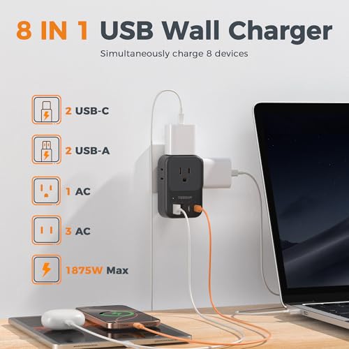 TESSAN USB C Charger Block 20W PD, Fast Charging Adapter with Foldable Plug - color: Black, size: 2 USB-C/A