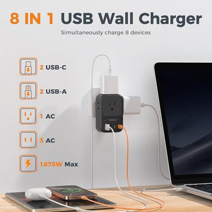 TESSAN USB C Charger Block 20W PD, Fast Charging Adapter with Foldable Plug - color: Black, size: 2 USB-C/A