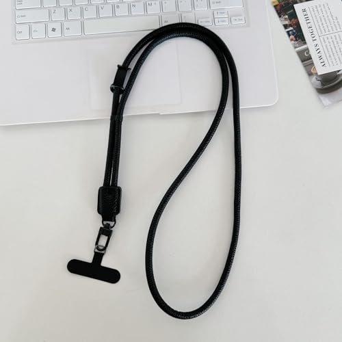 Phone Leather Lanyard with Tabs,Adjustable Anti Theft Phone Crossbody Strap for iPhone and Smartphone,Purse - color: Black