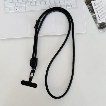 Phone Leather Lanyard with Tabs,Adjustable Anti Theft Phone Crossbody Strap for iPhone and Smartphone,Purse - color: Black