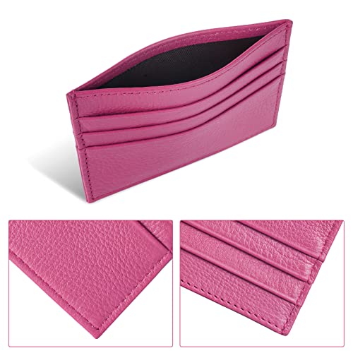 URAQT Leather Wallet, RFID Blocking Minimalist Card Holder, 6 Card Slots & 1 Pocket, Front Pocket Wallets for Men & Women (Rose Red) - color: rose Red