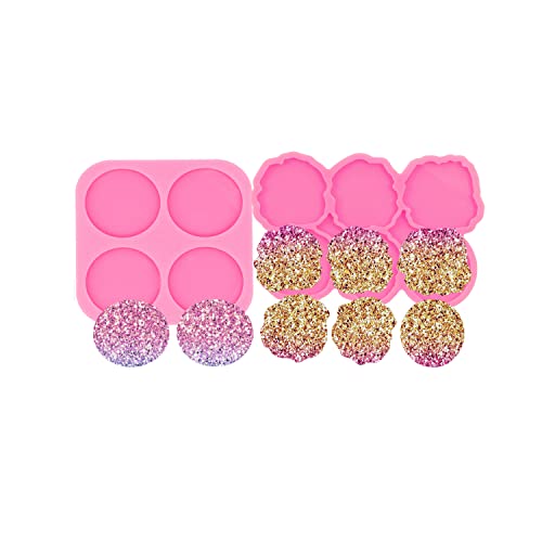 2PC Resin Mould for Badge Reel 1.7in Epoxy Silicone Irregular Circle Molds and Round Molds for Phone Stand Grip Top, DIY Craft Casting Art (YMDY0533+DY1627) - color: YMDY0533+DY1627