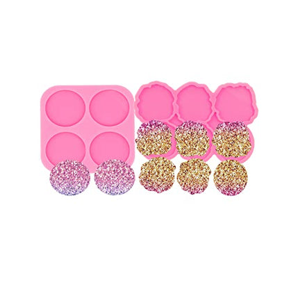 2PC Resin Mould for Badge Reel 1.7in Epoxy Silicone Irregular Circle Molds and Round Molds for Phone Stand Grip Top, DIY Craft Casting Art (YMDY0533+DY1627) - color: YMDY0533+DY1627