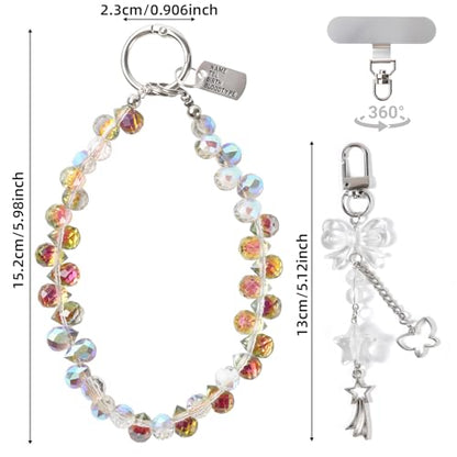 Crystal Beaded Phone Wrist Strap, Cute Cellphone Lanyard Chain, Bow Keychain Wristlet Bag Charms for Women - color: Amber