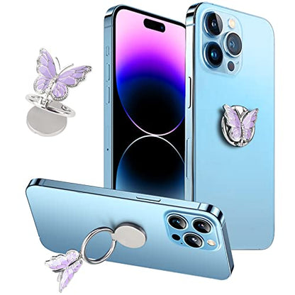 Phone Ring Holder Finger Kickstand, Bling Metal Cute Butterfly Cell Phone Ring Stand Grip Turns 360° Rotation Adjustable Sparkle Phone Grip Compatible with iPhone, Samsung, All Smartphone - color: Purple