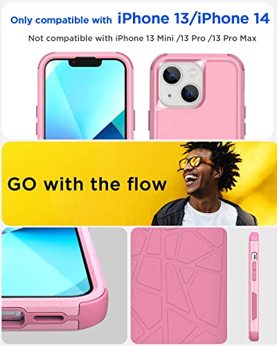 AICase Heavy Duty 3-Layer Rugged Case for iPhone 13/iPhone 14, Military Grade Drop Proof, Dust Proof, Pink - color: Pink Case