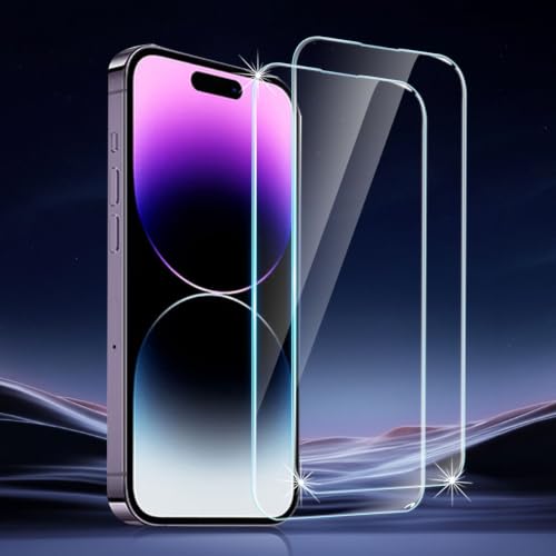 2 Pack 9H Tempered Glass Screen Protector for iPhone 14 Pro, Case Friendly | 9H Anti-Scratch Glass | HD Oleophobic Anti-Fingerprint Coating | Bubble Free | Dynamic Island Compatible | No Edge Lifting