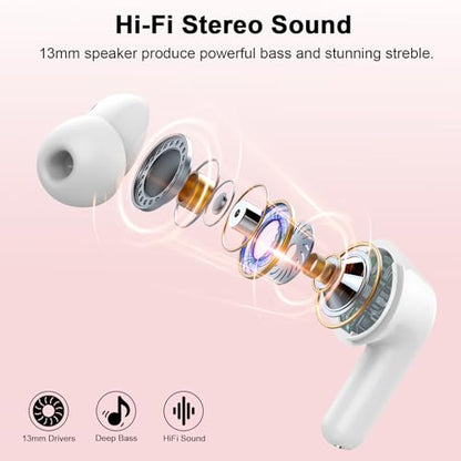Wireless Earbuds, Bluetooth 5.4 Headphones, 50H Playtime in Ear Earphones - color: Rose gold