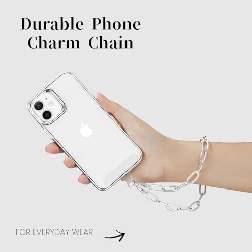 Phone Charm with Gold Metal Chain Detachable Phones Lanyard Hand Wrist Strap Wristlet Adjustable Phone Finger Grip Strap with 3 Patches Tether Universal for iPhone 16 Pro Max 15 Charms Silver - color: O-Silver