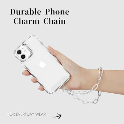 Phone Charm with Gold Metal Chain Detachable Phones Lanyard Hand Wrist Strap Wristlet Adjustable Phone Finger Grip Strap with 3 Patches Tether Universal for iPhone 16 Pro Max 15 Charms Silver - color: O-Silver