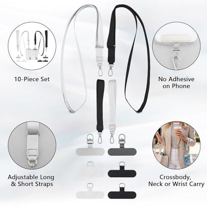 2 Set Phone Lanyard Set with 6 Patches Adjustable Lanyard Wrist Straps