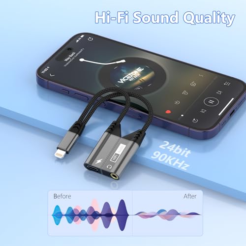 Magnetic 2-IN-1 Lightning to 3.5mm Audio Jack Headphone and Charge Cable Adapter for iPhone，【Apple MFi Certified】Earphone Converter Splitter Support Music+Charge+HiFi+Mic for iPhone 14 Pro/14 13 12 11