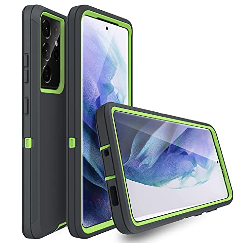 MXX Case Compatible with Galaxy S21 Ultra Case, 3-Layer Super Full Heavy Duty Body Bumper Cover/Shock Protection/Dust Proof, Designed for Samsung Galaxy S21 Ultra 5G 6.8 Inch 2021 (Green/Gray) - color: Green/Gray