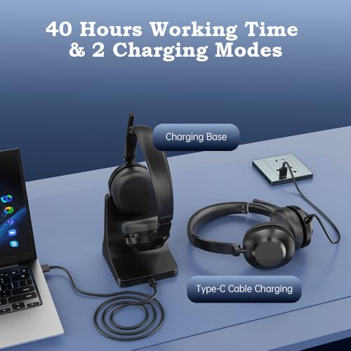 Bluetooth Wireless Headset with Mic for Work, Advanced Noise Reduction Microphone, Clear Calls - Comfortable On-Ear Headphones, Bluetooth 5.3, Applicable to PC, Zoom(Without USB Dongle)