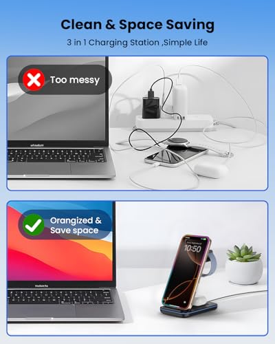 Wireless Charger Stand, CIYOYO 3 in 1 Fast Wireless Charging Station Dock for Apple Watch 11/9/8/7/6/SE/5/4/3/2, Airpods 3/2/Pro, iPhone 17/16/15/14/14 Plus/14 Pro Max/13/13 Pro/12/12 Pro/SE/X/XR/XS/8 - color: Black