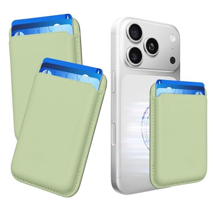 2Pack Magnetic Wallet Cell Phone Card Holder for Phone Case with Mag-Safe, Stronger Magnetic RFID Leather Phone Wallet Stick on Series of iPhone 17/16/15/14/13/12 and Pro/Promax,2-Pack White - color: Matcha Green, size: 2 Pack