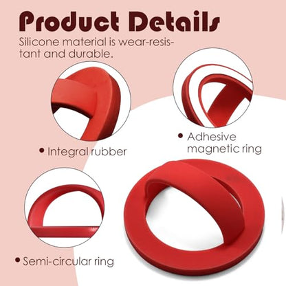 Magnetic Silicone Ring Grip Phone Holder, Rotating Finger Loop Ring Grip Holder, Soft and Portable, Strong Magnetic Attraction, Compatible with Magsafe for iPhone and Samsung Case (Red) - color: Red