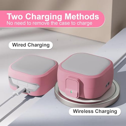 for Samsung Galaxy Buds 4 Pro/Buds 4 Case (2026) with Secure Safety Lock Clip,Shockproof Scratch-Resistant Hybrid PC+TPU Soft Shell Protective Cover Accessories with Carabiner&Cleaning Pen(Pink) - color: Pink Edge-Grey
