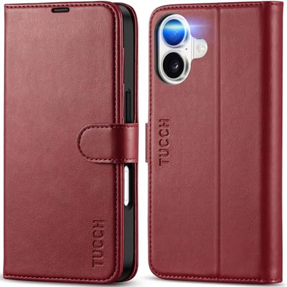 TUCCH Case Wallet for iPhone 17 (6.3") 2025, RFID Blocking Folio, Dark Red | 4 Card Holders, Kickstand, PU Leather, Magnetic Closure, Shockproof TPU Shell, Protective Flip Cover - color: Dark Red