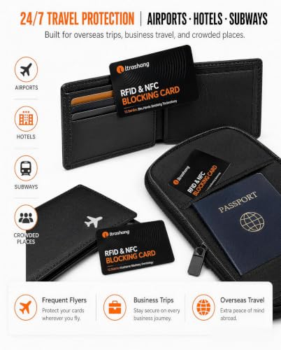 Safe RFID Blocking Card: 24/7 Credit Card Protection for Travel in Crowds | 3-Second Tap-to-Pay Self-Tested - Blocks up to 99% Contactless Skimming Risk for Overseas Vacations & Business Trips - 2Pack