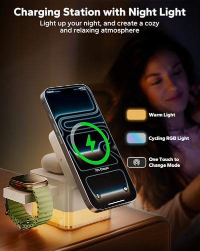 KPON for iPhone Nightstand Charging Station, 3in1 Wireless Charger Stand - color: White