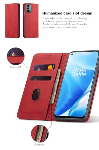 Asuwish Flip Wallet Phone Case for OnePlus Nord N200 5G with Screen Protector Magnetic Closure Folio Cover Credit Card Holder Slot Stand One Plus N 200 G5 1 Plus 200N 1plus One+ 1+ N2005G 2021 Red - color: Red