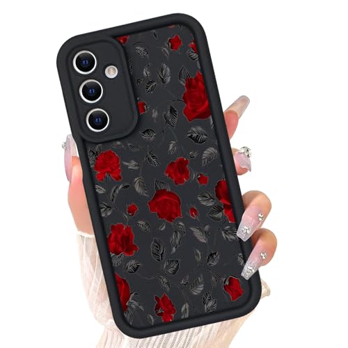 Compatible with Samsung Galaxy A15 / A15 5G Case, Cute Floral Silicone, Senior Shockproof Protection and Anti-Scratch for Soft Slim Black Phone Cover for Women Girls-Red Rose - color: Gorgeous Rose, size: Samsung A15 5G/A15