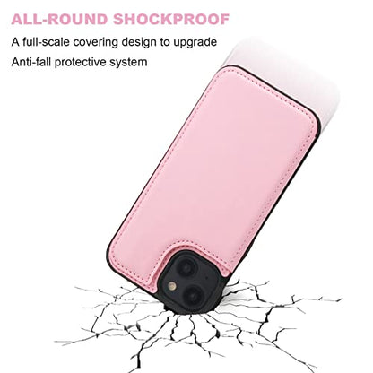 ONETOP for iPhone 14 Plus Wallet Case with Credit Card Holder,Pink | Kickstand,ID/Cash Holder,Case Wallet with Card Slots,Double Magnetic Clasp,Durable PU Leather Shockproof Cover for Women Men - color: Pink