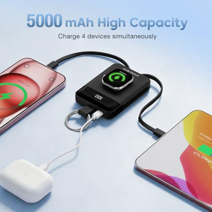 5000mAh Portable Charger w/Display,20W Power Bank&iWatch Charger - color: Black, size: 5000mAh