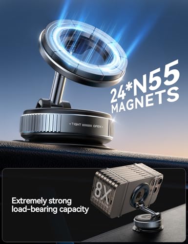 JOYROOM Magsafe Car Mount, Car Mount for iPhone with Strong Magnet, 360° Metal Strut Vacuum Suction Cup Phone Mount for iPhone 17 Air Pro Max/16 15 14 13 12 Series& Android Magsafe Case, Dark Blue