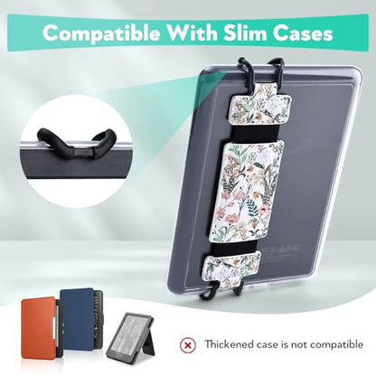 Secure Hand Strap for Kindle and Tablet - High Elasticity Finger Grip Holder Accessories for 6-8 Inches E-Book Tablet. - color: White Flower