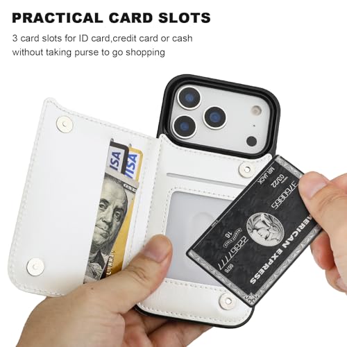 ONETOP for iPhone 17 Pro Wallet Case with Credit Card Holder,White | Kickstand,ID/Cash Holder,Case Wallet with Card Slots,Double Magnetic Clasp,Durable PU Leather Shockproof Cover for Women Men - color: White