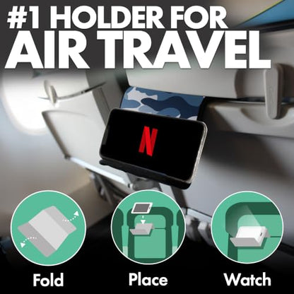 Flight Flap Airplane Phone Holder - Foldable Phone Stand for Plane Travel - color: Blue Camo, size: Large