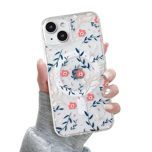 QLTYPRI Magnetic for iPhone 11 Case Compatible with Magsafe, Cute Floral Flower Aesthetic Phone Case Slim Clear Anti-Yellowing Shockproof Phone Cover for Girls Women - Orange - color: Orange, size: iPhone 11