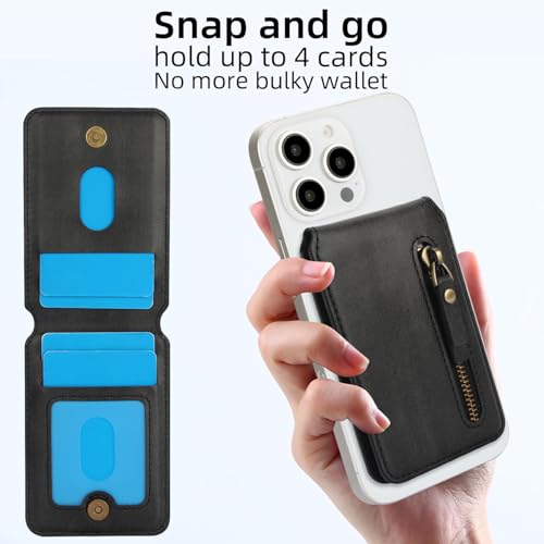 HAII for MagSafe Card Wallet Bag compatible with MagSafe Invisible Ultra-Thin Lightweight Kickstand Magnetic Mobile Wallet Man Woman, 4 Card Slots + 1 Zipper Cash Bag. (Black, Zipper) - color: Black, size: 4 Card Slots + 1 Zipper Cash Bag - Zipper
