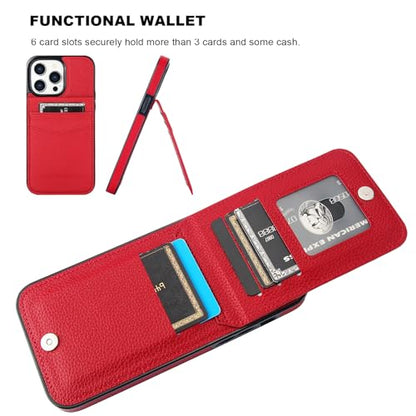 KIHUWEY Compatible with iPhone 14 Pro Max Case Wallet with Credit Card Holder, Flip Premium Leather Magnetic Clasp Kickstand Heavy Duty Protective Cover for iPhone 14 Pro Max 6.7 Inch (Lichee Red) - color: Lichee Red
