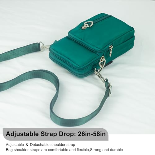 Small Crossbody Bag for Women, Multi Zip Pockets Nylon Wallet Purse Credit Card Holder with Detachable Hand Strap - color: Green