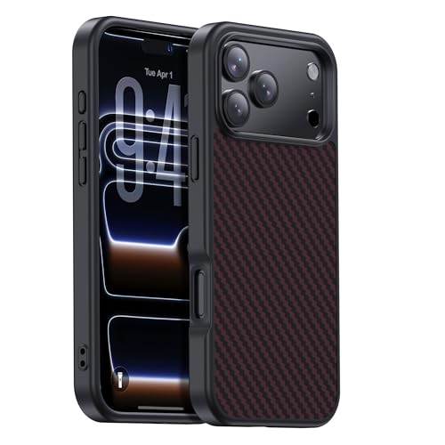 GESIHOPY for iPhone 17 Pro Max Case Carbon Fiber,Fits MagSafe, Military-Grade Drop Cover,Sturdy Carbon Fiber for iPhone 17 Pro Max Phone case,Supports Wireless Charging, Red/Grey(Twill) - color: Red/Grey(Twill), size: iPhone 17 Pro Max