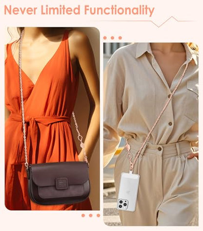 MoKo Universal Phone Lanyard, Metal Cell Phone Chain Crossbody Strap Anti-Theft Detachable Women Cellphone Lanyards Around The Neck with Patches for iPhone, Most Smartphones, Rose Gold - color: Rose Gold