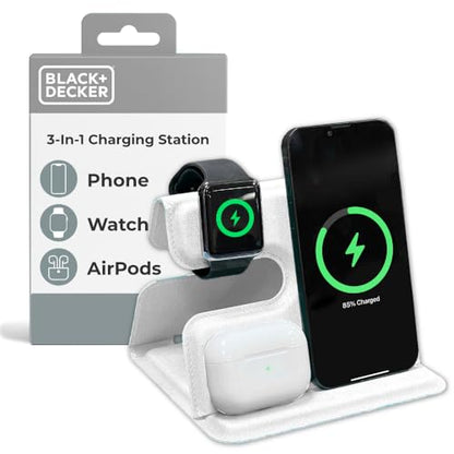 BLACK+DECKER 3 in 1 Charging Station for Apple Multiple Devices(White) - color: White