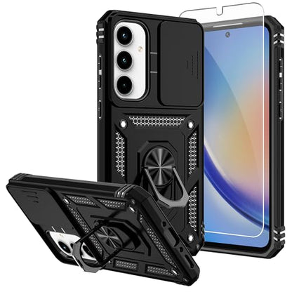 for Galaxy A35 5G Case,with Screen Protectors and Camera Cover,[Military Grade] 16ft.Drop Tested Cover with Magnetic Kickstand Protective Case for A35 5G, Black - color: Black