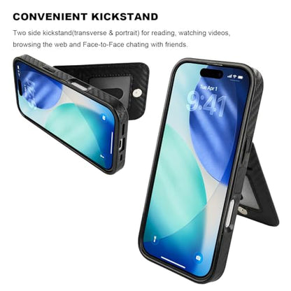 KIHUWEY for iPhone 17 Wallet Case Card Holder Kickstand, Carbon Black | Credit Card Slots, PU Leather, Magnetic Clasp, Flip Heavy Duty Protection Cover for Men and Women - color: Carbon Black