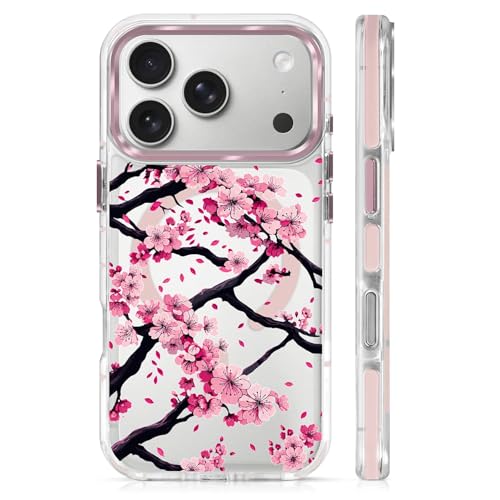 VisEnt Clear Case for iPhone 17 Pro, Magnetic Phone Case, Transparent Slim Cover, Military Grade Protection, Shockproof, Anti-Yellowing, Scratch Resistant, Pink Sakura Floral - color: Pink Sakura Floral, size: Iphone 17 Pro