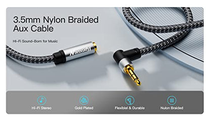3.5mm Headphone Extension Cable 15ft/5m Right Angle, Nanxudyj 3.5mm Male to Female Stereo Audio Extension Cable/90 Degree Right Angle Aux Cable for Smartphones, Tablets, Media Players - size: 15 ft