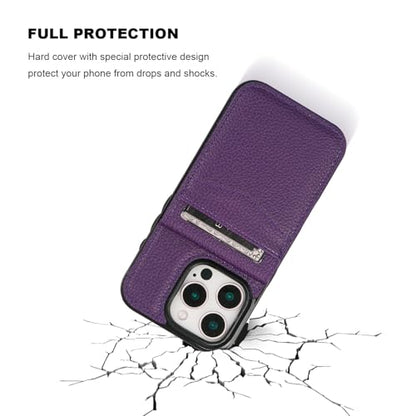 KIHUWEY for iPhone 16 Pro Wallet Case Card Holder, Lichee Dark Purple | Credit Card Slots, PU Leather, Kickstand, Magnetic, Flip Heavy Duty Protection Cover for Men and Women - color: Lichee Dark Purple