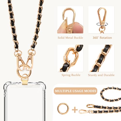 Clip and Go Phone Strap Crossbody with RFID Leather Wallet, Trendy Hands-Free Crossbody Cell Phone Lanyard Chain with Coin Purse for Women, Neck Chain for iPhone and Smartphone, Black Gold - color: Black Gold