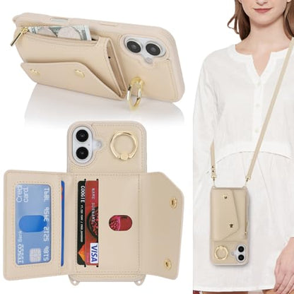 Lipvina Crossbody Wallet Case for iPhone 16 Plus,Beige - color: 02-Beige, size: iPhone 16 Plus 6.7"