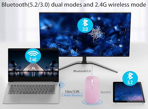 WREANU Wireless Bluetooth Mouse, Rechargeable Laptop Mice, Pink - color: Pink