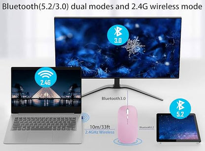 WREANU Wireless Bluetooth Mouse, Rechargeable Laptop Mice, Pink - color: Pink