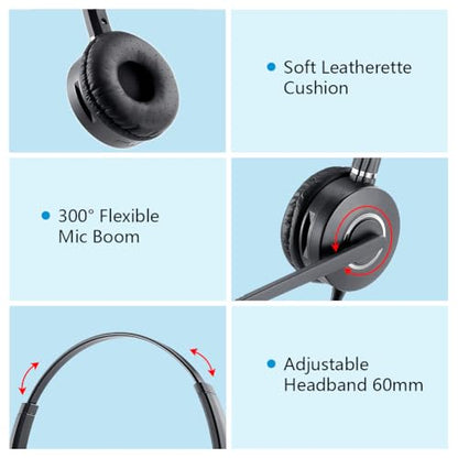Telephone-Headset with Noise-Cancelling Microphone – Call Center Quick Disconnect (QD) Headset with RJ09 Cables, compatible with Yealink, Grandstream, Polycom, Snom, Fanvil, and Mitel Phones (Mono) - size: Mono